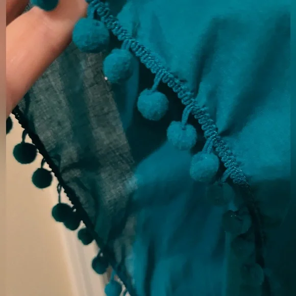Old Navy Medium Swimsuit Coverup Teal blue green cotton pom poms bathing suit - Picture 4 of 6